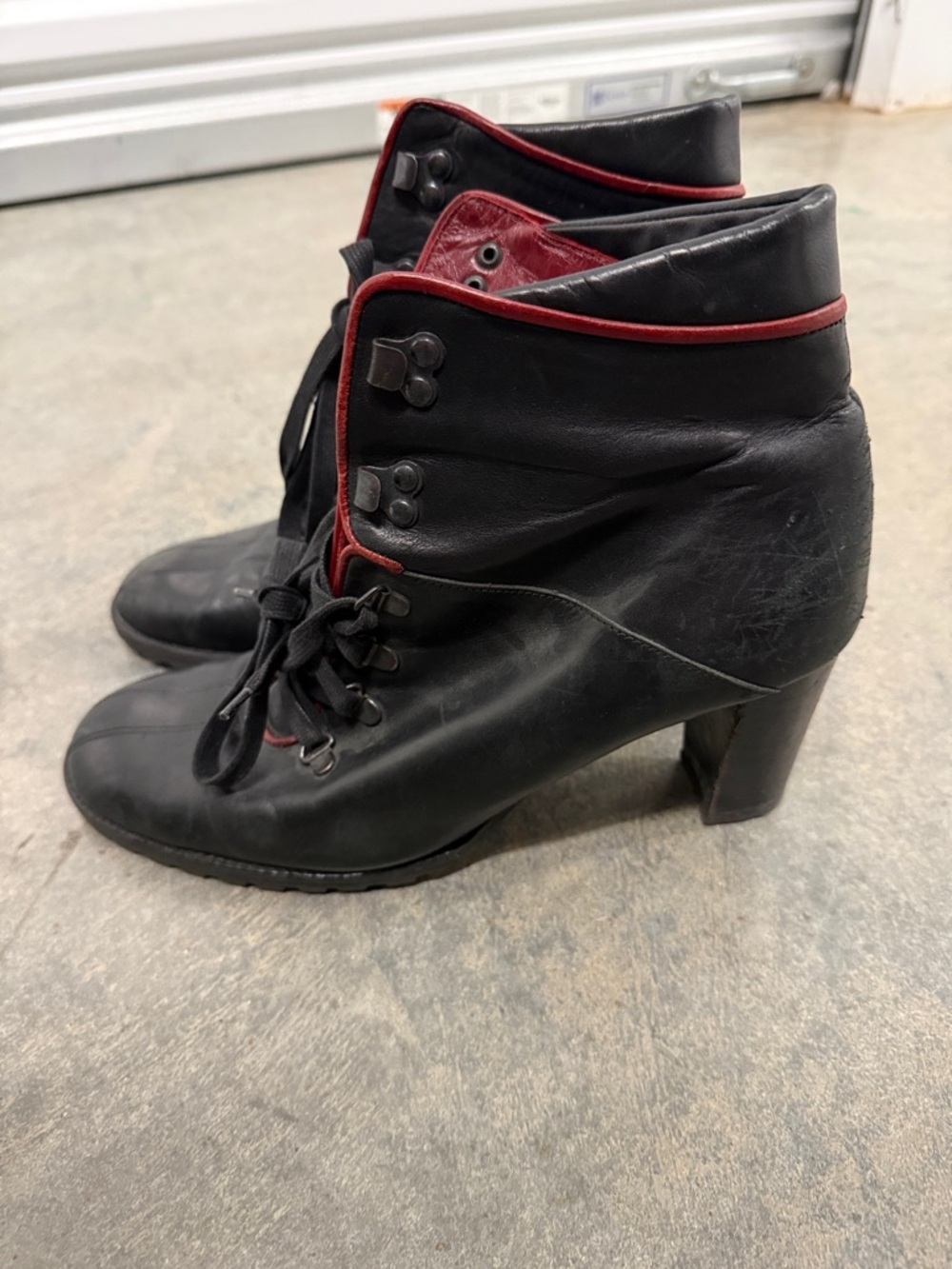 Coach Black Leather Lace-Up Boots with Red Interior - Picture 2 of 7